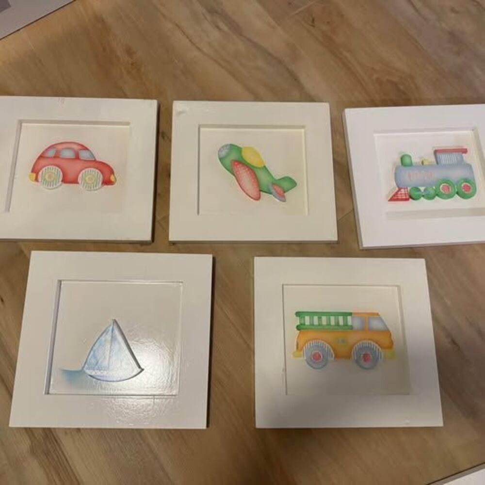 Nursery Decor- Framed Transportation themed wood artwork